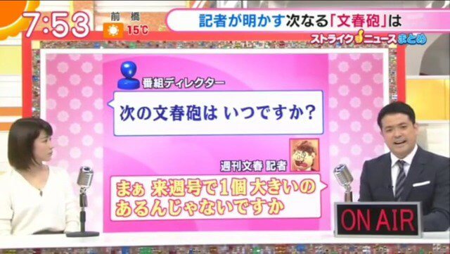 文春砲を読み上げる田中萌アナ